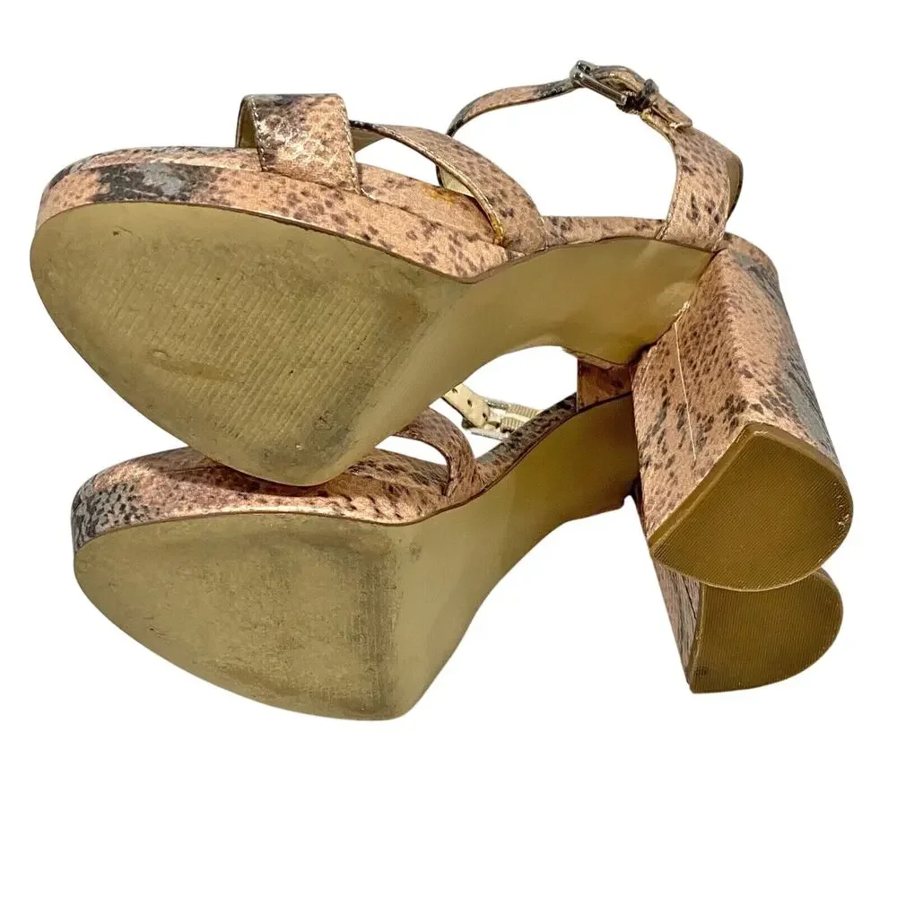 Nine West Funkyo Shoes US 8.5M Faux Lizard Platform High Heel Strappy Sandals